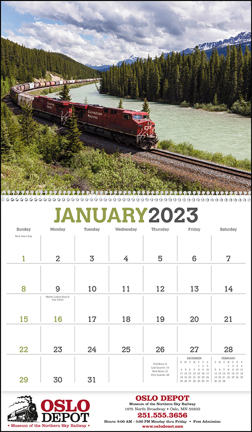 Trains Spiral Bound Wall Calendar for 2023